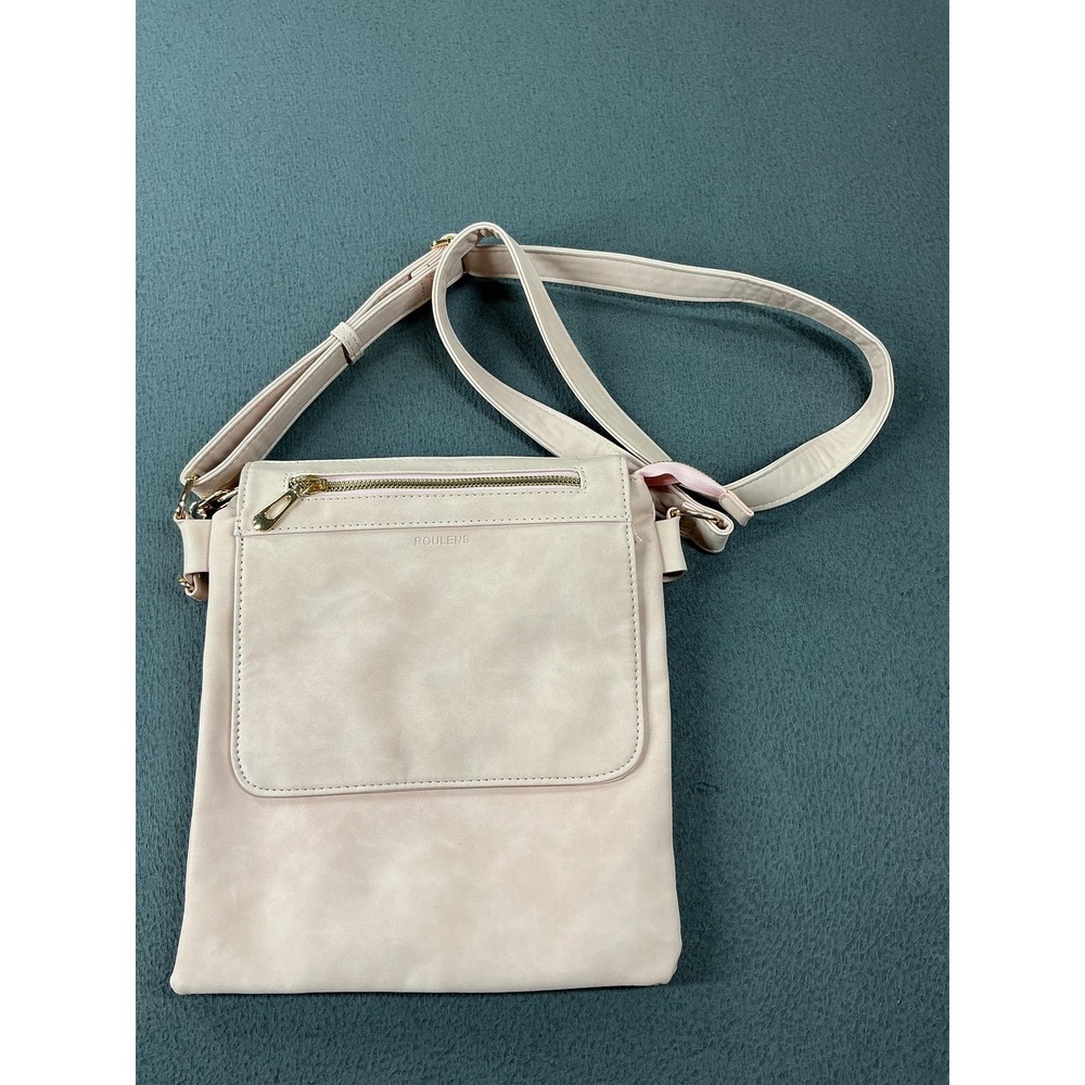 ROULENS Crossbody Bag Womens Small Light Pink Faux Leather Gold Hardware
